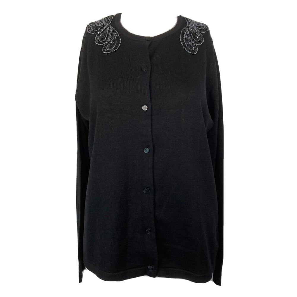 Joan Rivers Cardigan Womens Sz S‎ Black Knit Cotton Beaded Button Sweater